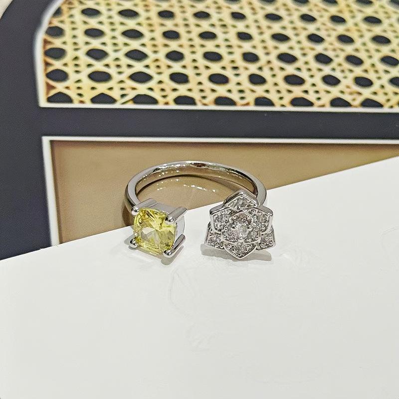 

Fashion Light Luxury Yellow Zircon Camellia Flower Full Diamond Opening Ring High Sense Temperament Color Treasure Personality Ring Woman Adjustable opening