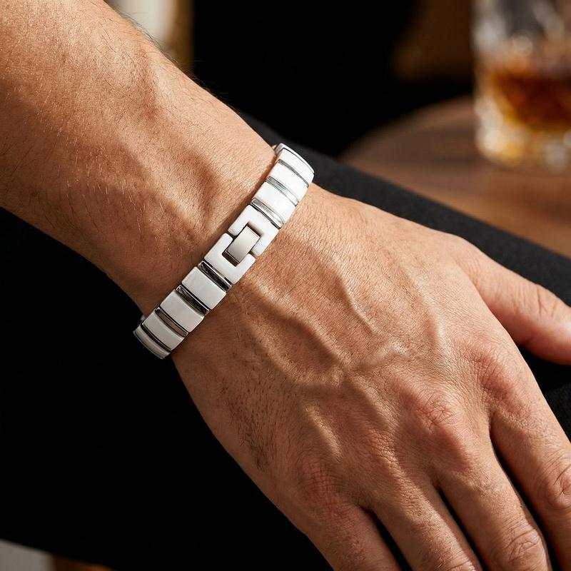 Brățară Creativă pentru Bărbați din Oțel Inoxidabil și Ceramică Brățară Elegantă Cadou de Ziua de Naștere Bijuterii la Modă Simț Modern al Tehnologiei