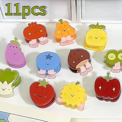 11 Piezas Lindos Dibujos Animados Verdura Fruta Alimentos Pinzas para Bolsas Acrílicas, A Prueba de Humedad Conservación Frescura para Snacks y Organización de Cocina, Pinzas para Bolsas de Alimentos