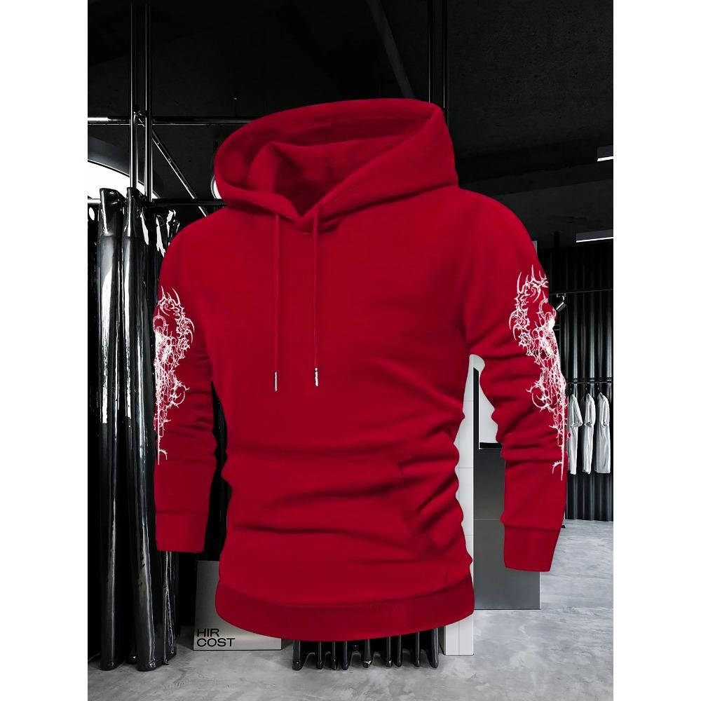 Autumn Winter Trendy Men's Vintage Streetwear Hooded Sweatshirt with Gothic Design, Featuring Demon Wings and Thorns Print on the Back