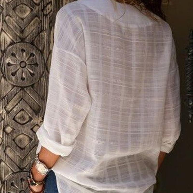 Womens Solid Spring Pink White Fall Blouses Loose Irregular V Neck Long Sleeve Tops