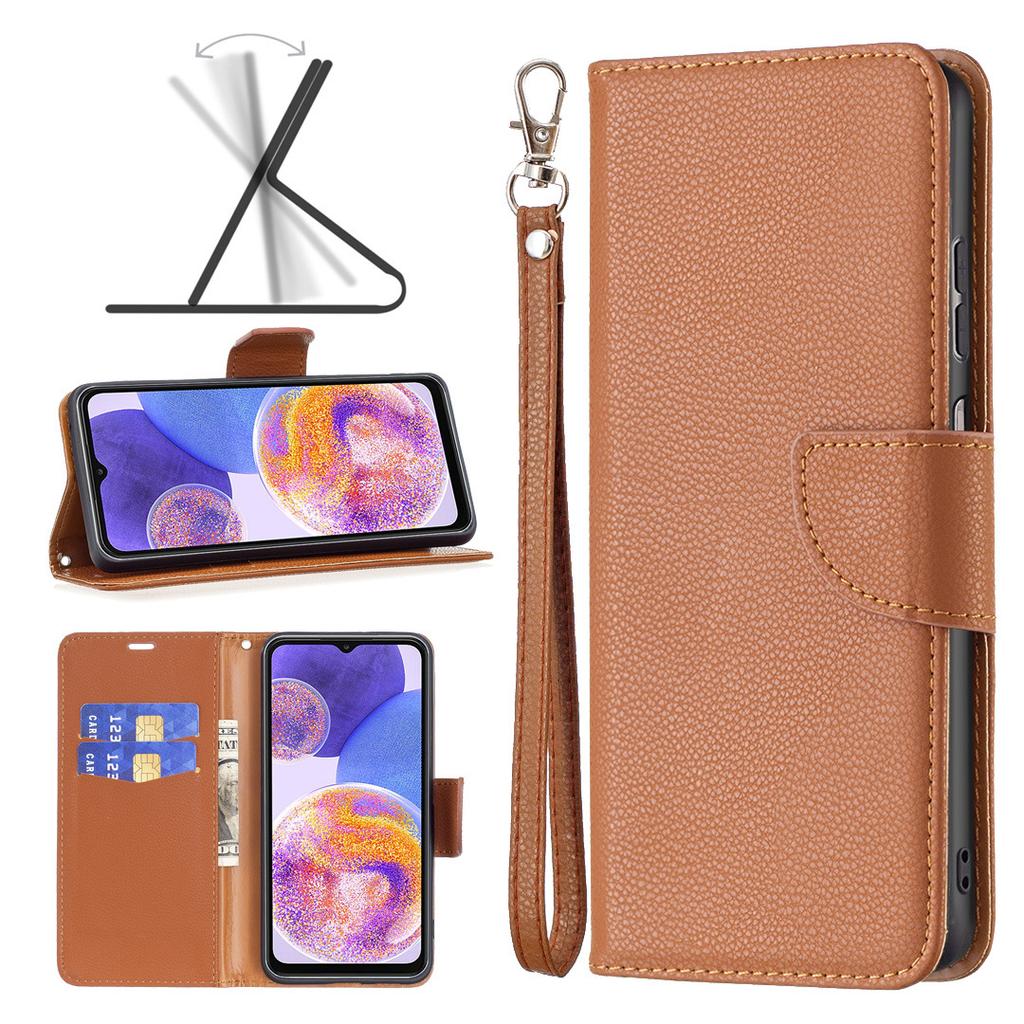 Geeignet für Samsung M53 Handy-Lederhülle A03S einfarbig Lychee-Muster Karten-Schutzhülle S21FE Handschlaufe Halterung