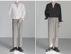 Korean-Style Men's Solid Color V-Neck Long-Sleeve Casual Pullover Shirt