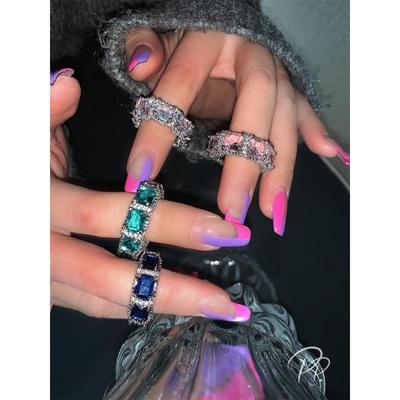 Trendy European & American Influencer-Style Colorful Gemstone Women's Fashionable Index Finger Ring with Niche Design
