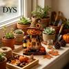 Desktop Haunted House Accents Patchwork Halloween Wooden Flat Ornaments, Skeleton Pumpkin Mummy Festival Showcase Ornaments Ghost Tabletop Decor,
