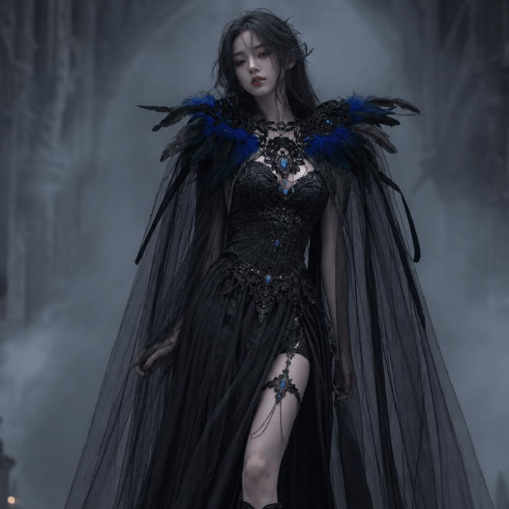 Fur Collar Hollow Lace Mesh Cape Elegant Festival Costume Cape Stage Performance