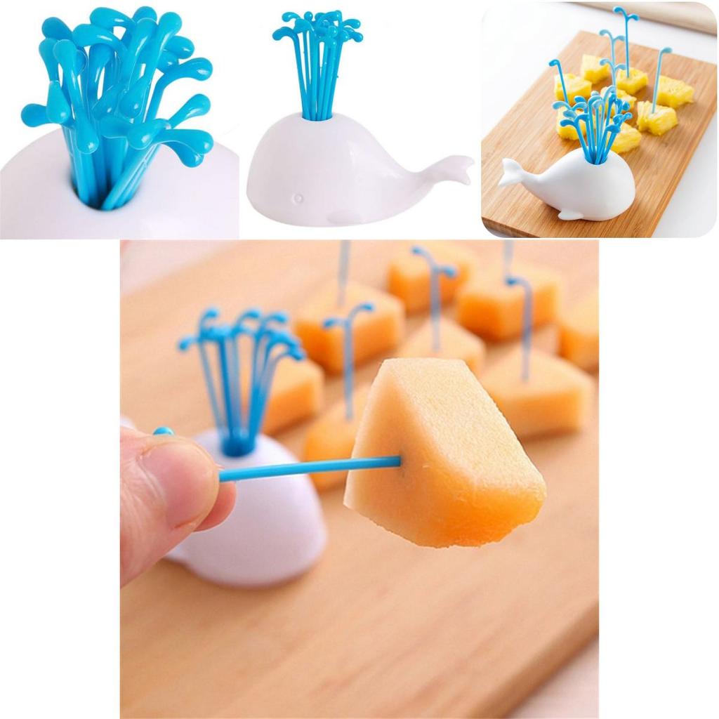Premium Quality Whale Holder With 16 Decorative Forks For Fruits And Vegetables