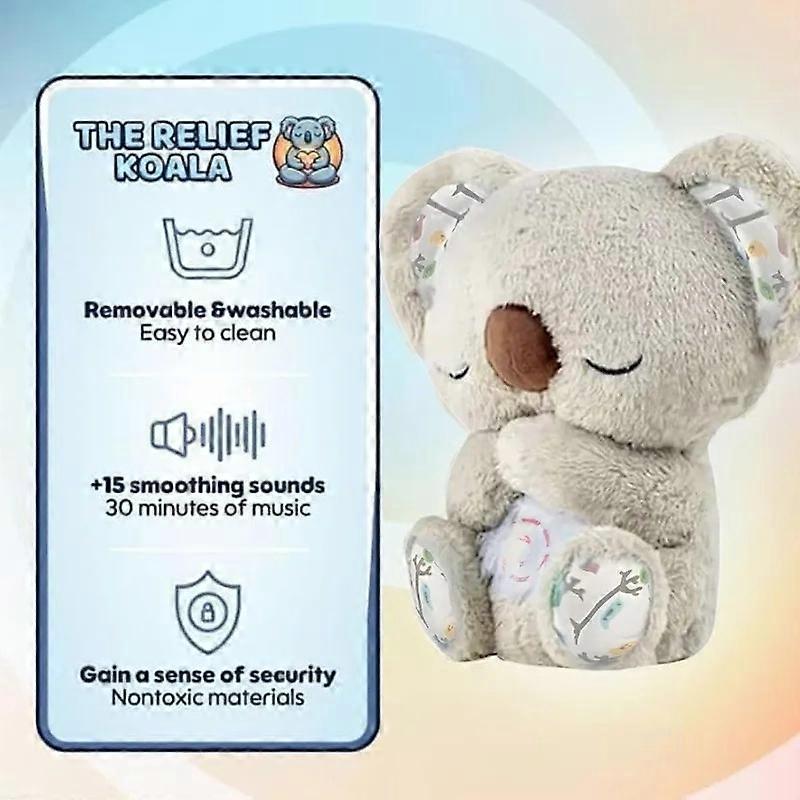 Cuddly Koala Plush Sleep Aid with Soft Glow Night Light Calming Music and Simulated Breathing Comforting Bedtime Comfort Toys