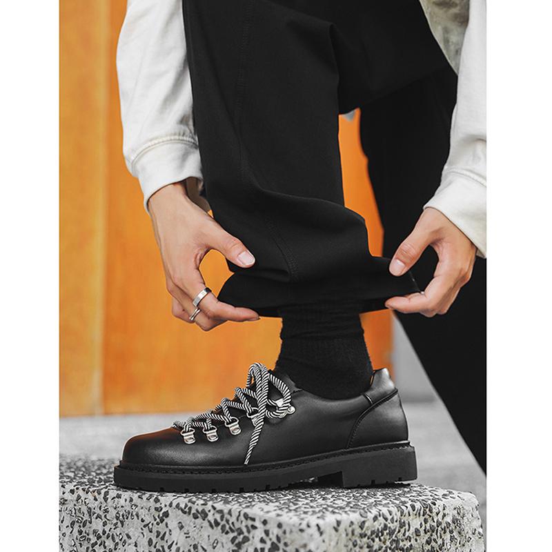 Genuine Leather Shoes Mens Derbys Flat Brand Male Footwear Black Shoes Cool Young Man Fashion Style Plus Size 45