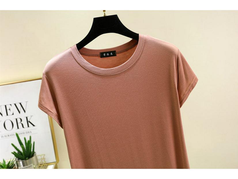 Plus Size Women's Slim Fit Solid Crew Neck Modal T-Shirt - Korean Style Summer Top