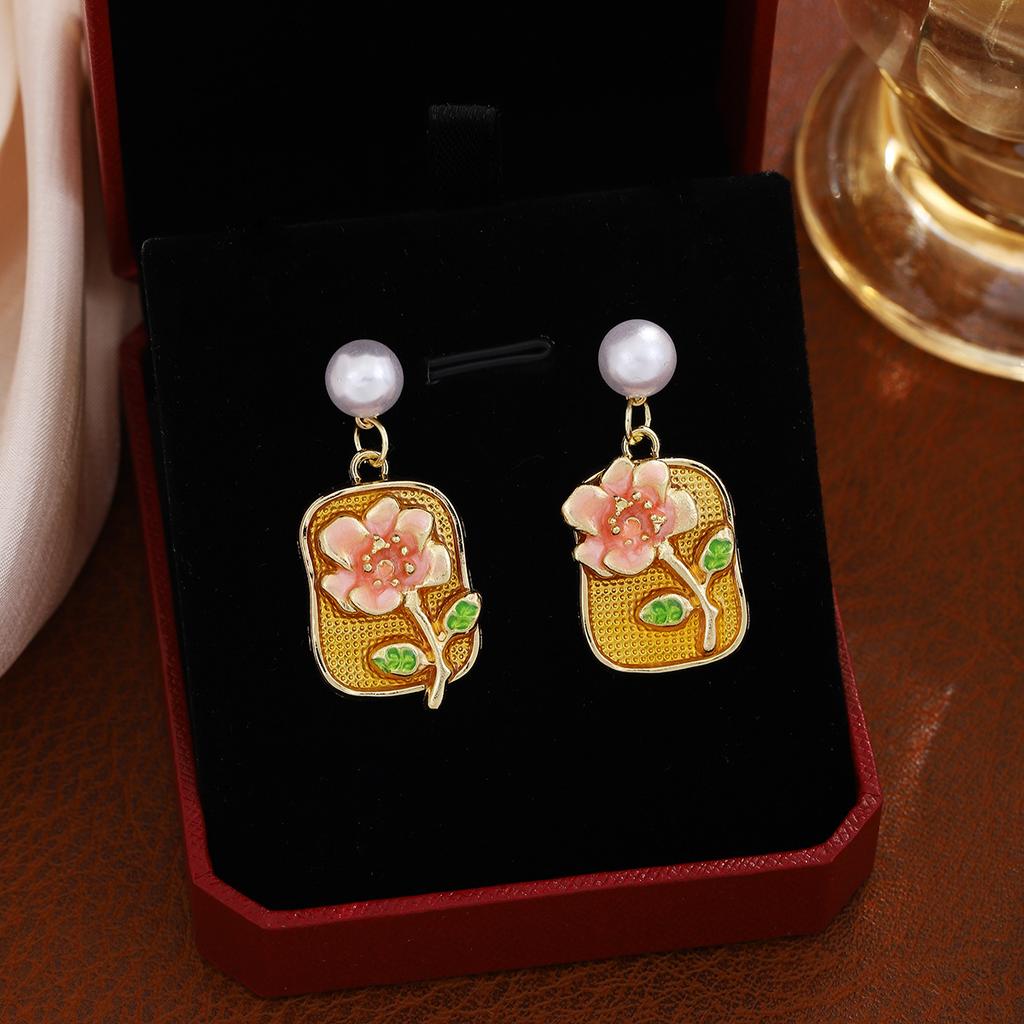 1Pair Fresh and sweet-tempered earrings - Monet Garden French Drop Oil Three-Dimensional Flower Earrings