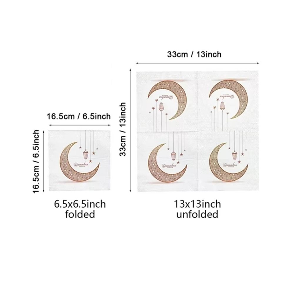 20Pcs Printed Eid Al-Fitr Napkins Double Layer Wood Pulp Ramadan Napkins Disposable Soft Decorative Napkins