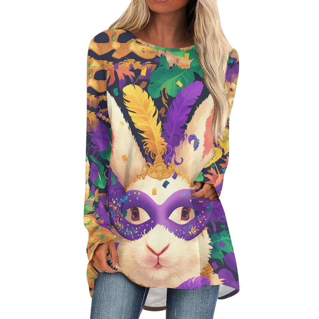 Damen Modisches Rundhals Raglan Langarm Karneval Bedrucktes Lässiges Pullover Oberteil