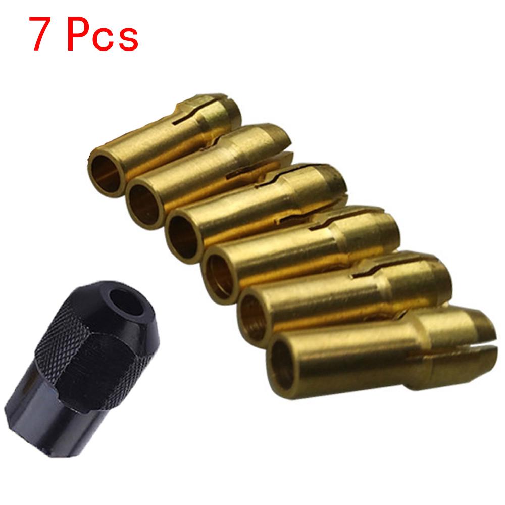 7 Pcs/set Brass Drill Chucks Collet Bits 1-3.2mm Shank Screw Nut Dremel Rotary