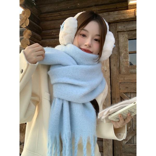 

Winter Scarf for Women Cashmere Warm Solid Pashmina Blanket Wraps Female Thick Soft Bufanda Big Tassel Shawl Long Poncho Echarpe светло-синий
