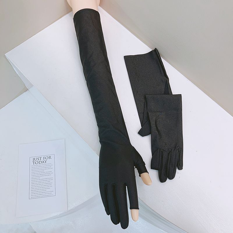 

Удлиненные открытые перчатки с защитой от солнца для женщин, летние тонкие эластичные велосипедные рукава-протекторы для рук, перчатки с открытыми пальцами 1 pair Black All yards