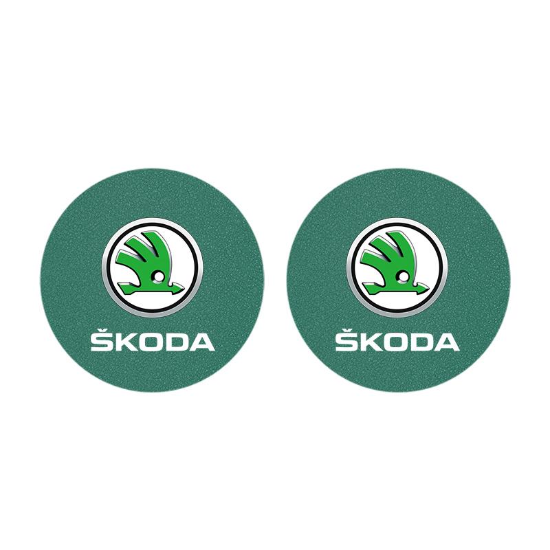 2 Stück Auto Logo Untersetzer Anti-Rutsch Anti-Geräusch Wasserbecher-Pad Für Skoda Octavia Kodiaq Superb Rapid Karoq Fabia Kamiq Citigo Vision
