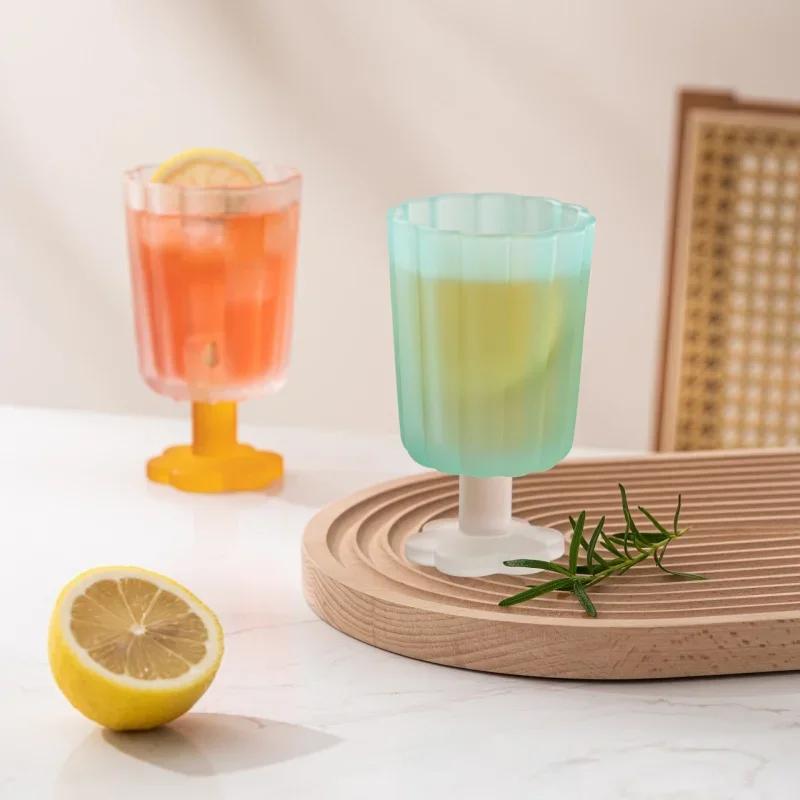 Flower Shaped Glass Cup Colourful Goblet Teacup Ice Cream Dessert Juice Wine Cup Home Bar Cafe Drinkware Gifts Desktop Decor