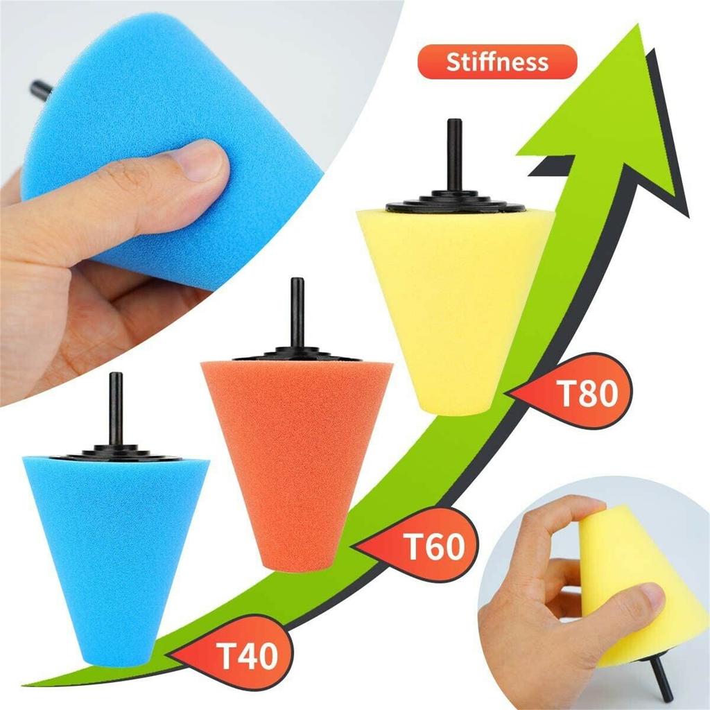 3" Sponge Foam Drill Polishing Cone Ball Pad Kit Bendable Washable Reusable Car Hub Waxing Buffing Wheel Polisher