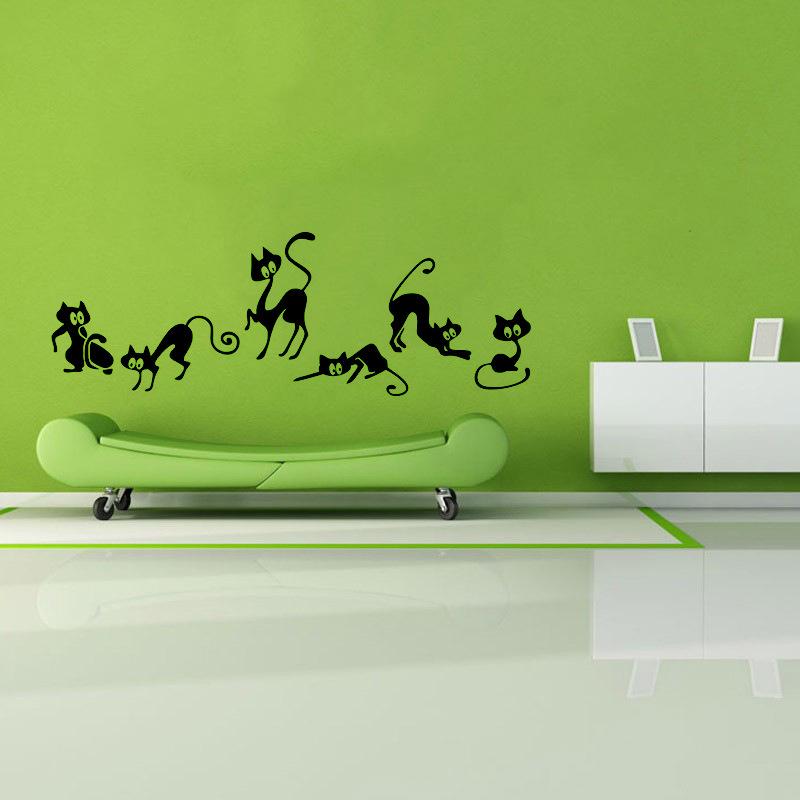 Six Cute Cats Waist Line Home Decoration Wall Stickers Creative Wallpaper Cat Stickers