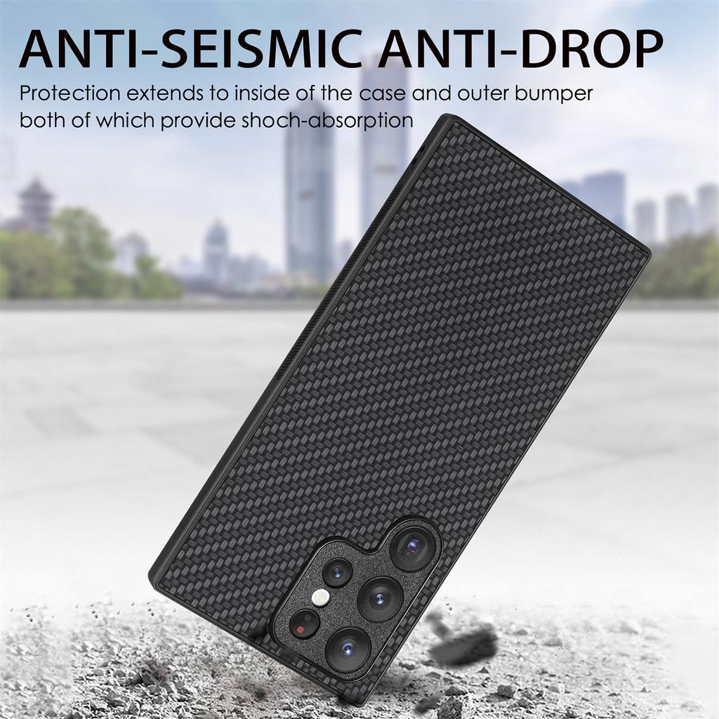 Für Samsung Galaxy S23 Ultra Hülle Kohlefaser Textur PU+PC+TPU Handyhülle
