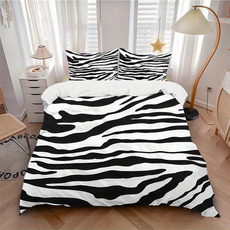3Pcs Zebra Print Printed Bedding Set, Breathable And Soft,(Includes 1 Duvet Cover And 2 Pillowcases, Quilt Not Included) yy250815154