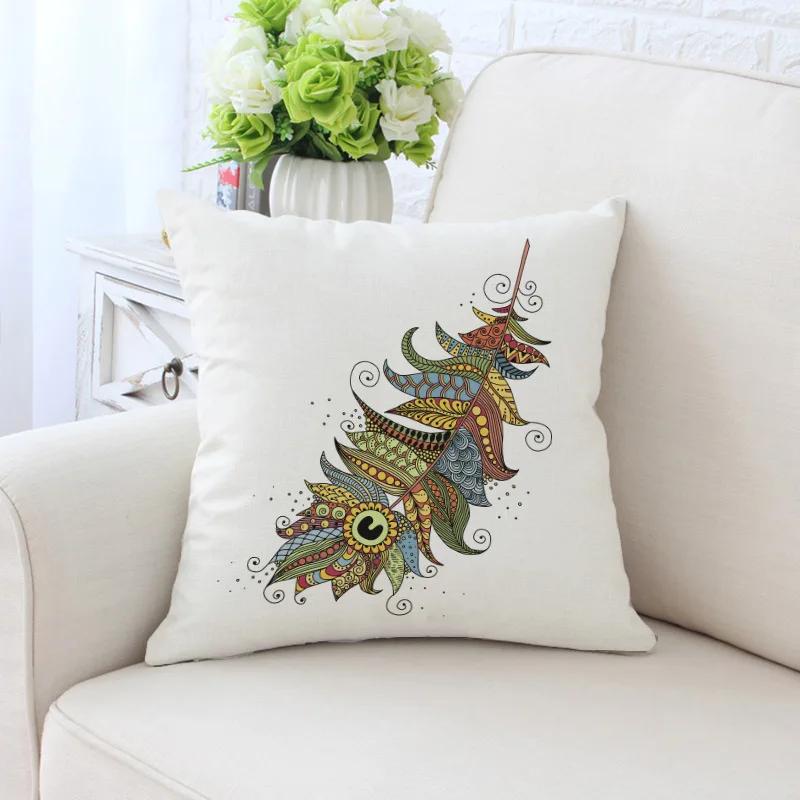 Bunte Pfauenfedern Kissenbezug Polyester Kissenbezug Dekorativ für Sofa/Auto Heimdekoration 45X45CM Dekokissenbezug