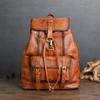 Chaozhou Vintage Handmade Leather Backpack for Casual Travel, 14-Inch Laptop Bag