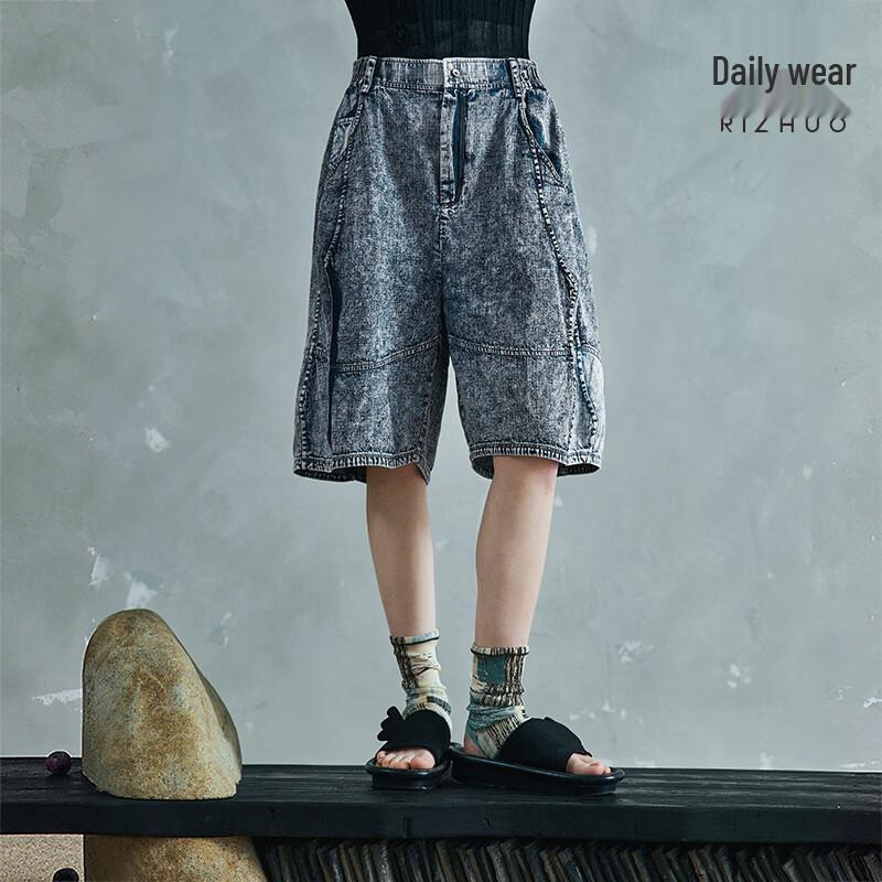Rizhuo Women s Relaxed Fit Washed Denim Bermuda Shorts M сланец синий