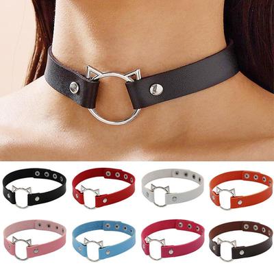 European & American Rock Punk Cat Head Leather Choker Necklace