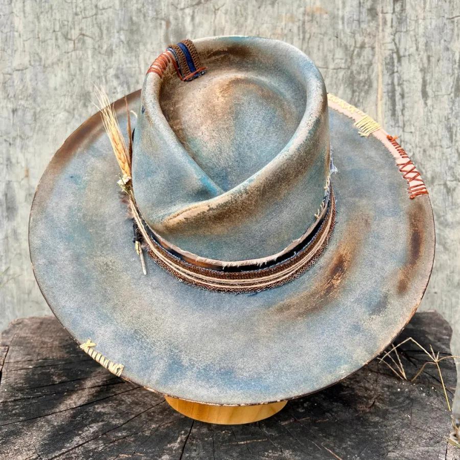 Vintage Wool Hat Webbing Decorated With Distressed Pure Wool Hat European And American Fashion Sheep Felt Top Hat