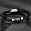 Men's Retro Woven Leather Rope Bracelet, Nordic Rune Stainless Steel Rune Bead Magnetic Buckle, Trendy Men's Personalized Jewelry