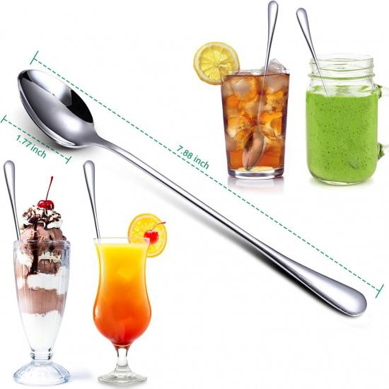 Long Handle Ice Tea Spoons,10Pcs Coffee Spoons for Stirring Stainless Steel Long Cocktail Spoon Polished Tea Accessories for Dessert Sundae Shakes