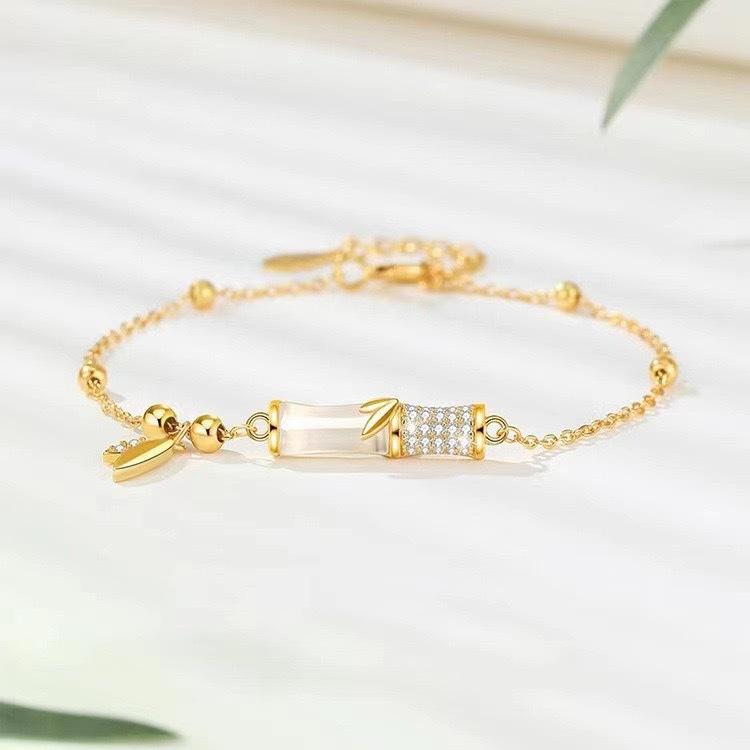 The New Model Has You Bamboo Enough Bamboo Bracelet Women's Light Luxury High-end Jewelry National Style Imitation Hetian Jade Bracelet Jewelry