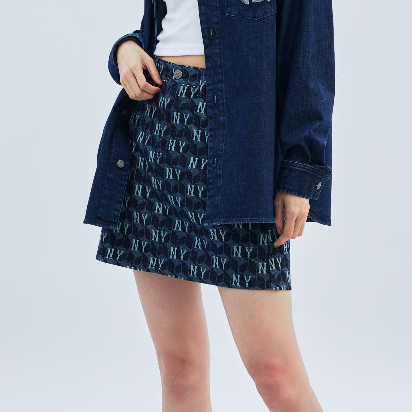 New MLB Denim Short Skirts Women's Blue 3FDSM0734-50NYD
