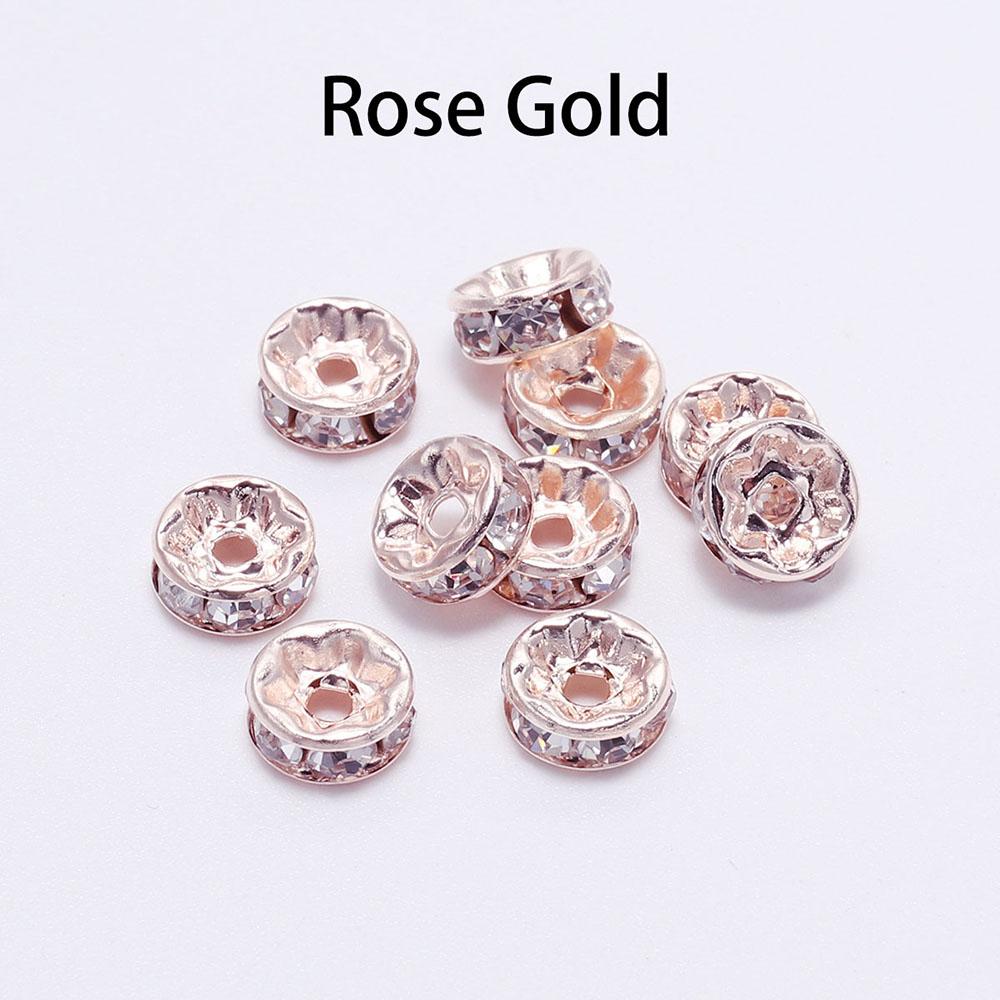 100Pcs 4 6 8 10mm Rhinestone Crystal Rondelles Bead Gold Color Loose Spacer Beads For DIY Jewelry Making Accessories