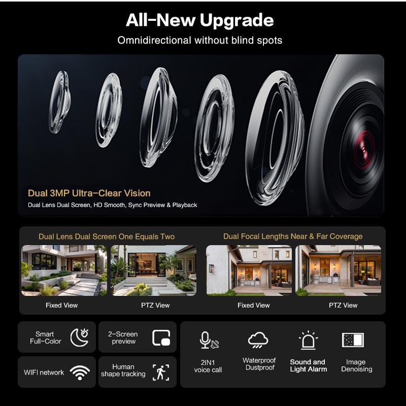 Icsee Dual-Lens 5G WiFi Camera: HD Color Night Vision, Mobile-Powered Remote Outdoor Monitor