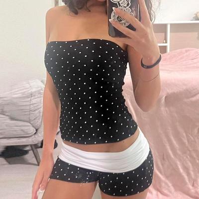 Summer Pure Desire Hot Girl Style Polka Dot Print Casual Outfit Off-Shoulder Tube Top Slim Fit Low Waist