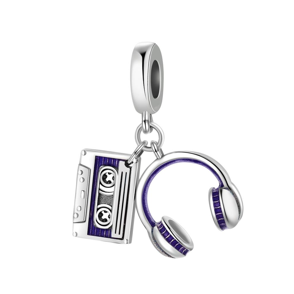 S925 Silver Bluetooth Earphone Coffee Beer Guitar Theme Charm Beads DIY Handmade Jewelry Bracelet Accessories Craft Supplies