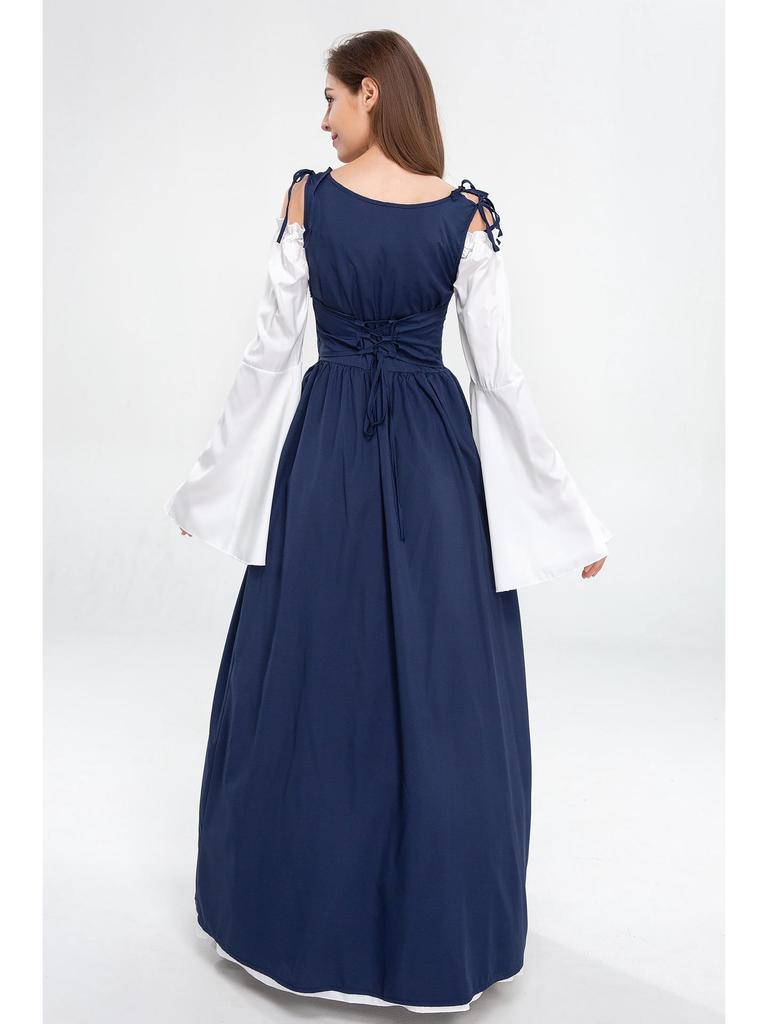 European and American Vintage Medieval Renaissance Square Neck Lace-Up Corset Halloween Costume Dress