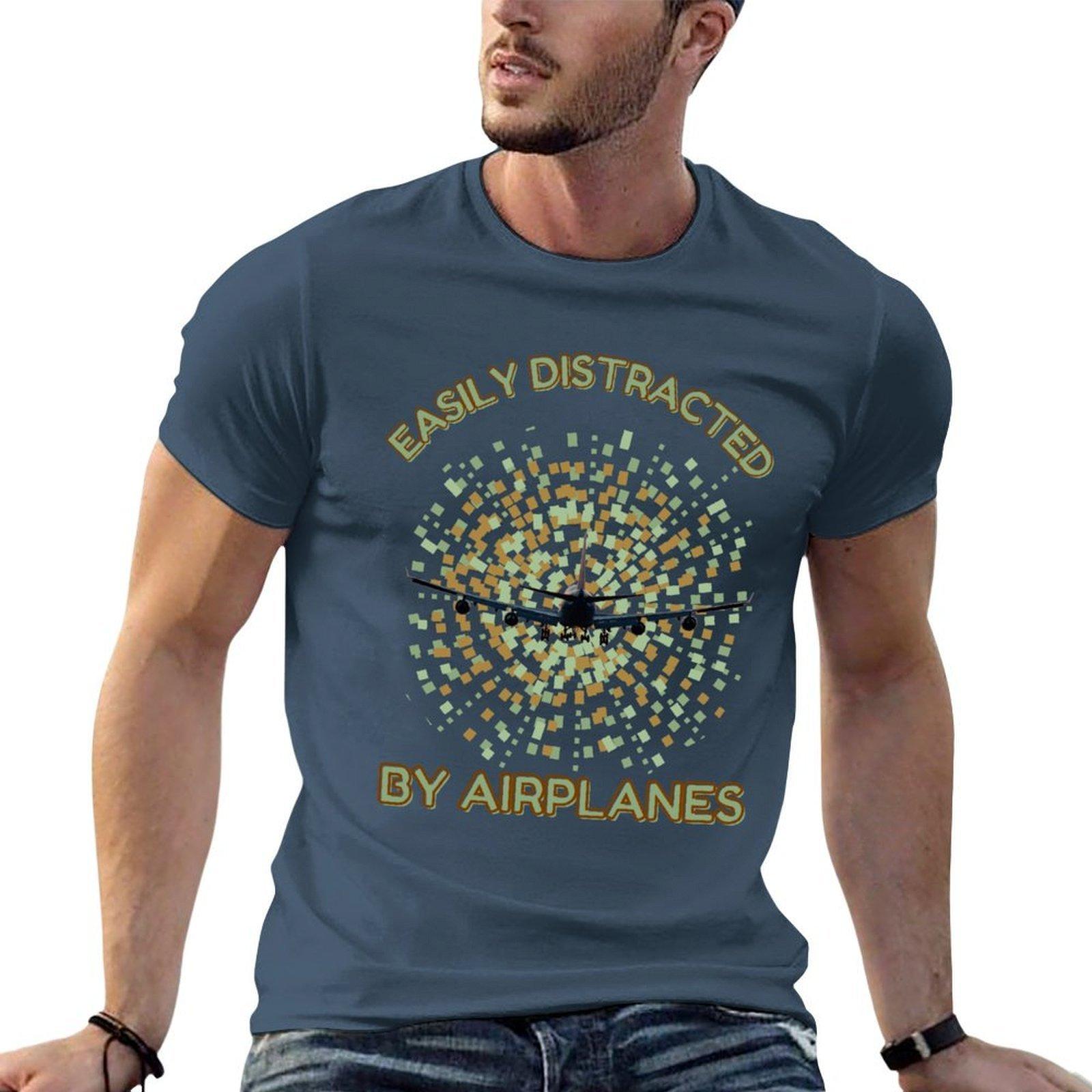 Easily Distracted By Airplanes Tshirt Large Size Casual Tee Shirt S