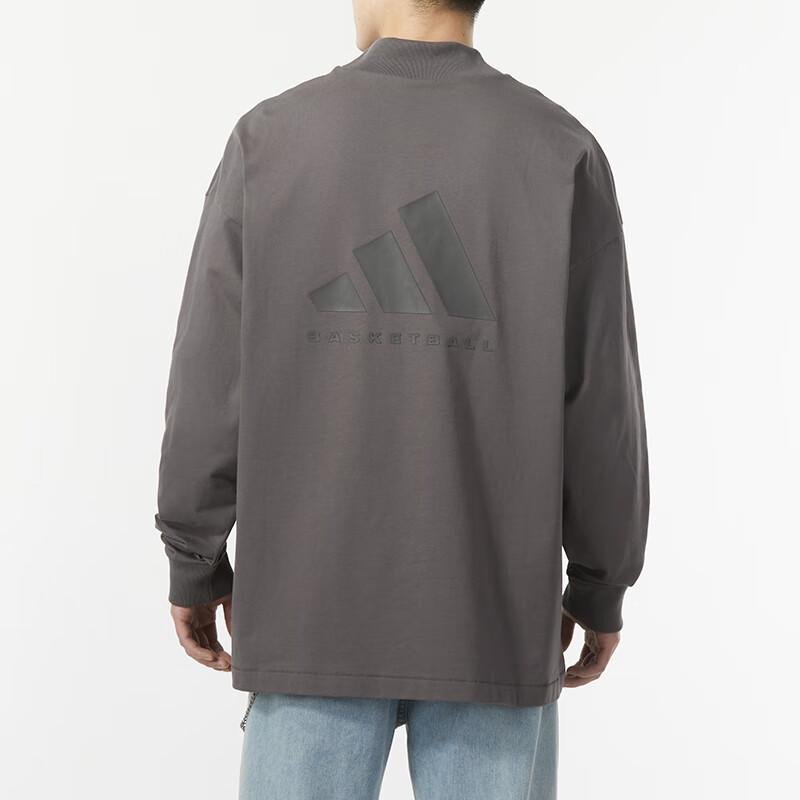 Adidas Solid Color Crew Neck Casual Long Sleeve T-Shirt Unisex Tops Grey IX1972