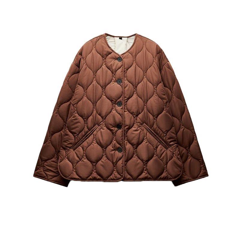 

Spring New Women s Clothing Fashion Style Single Breasted Minimalist Easiest for Match round Neck Long Sleeves Cotton Coat Jacket 1255706 Toffee L