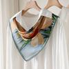 111 Silk Oil Painting Flower Small Square Scarf Women's Spring and Summer Versatile Scarf Mulberry Silk Silk Scarf Light and Breathable Advanced Sense