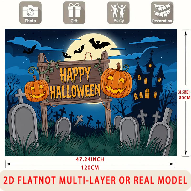 Party Backdrop Halloween Flat Spooky Pumpkin Graveyard Multi Layered Celebrations Event Backdrop Decoration Front Door Decor