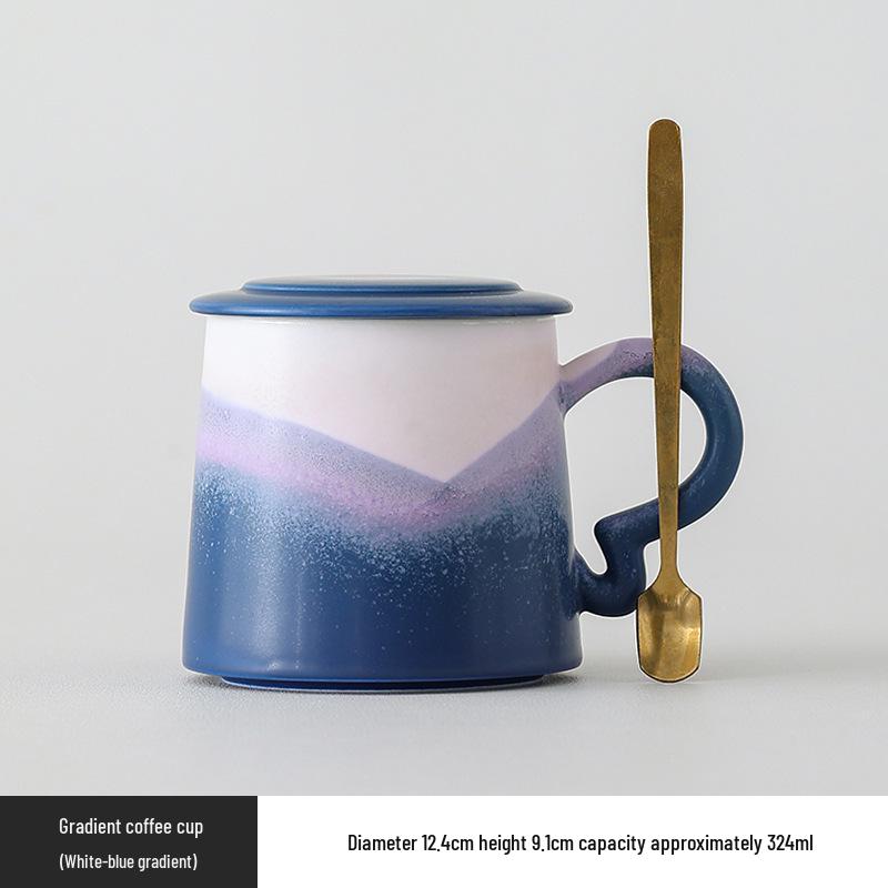 Nordic Gradient Ceramic Tea Cup with Lid - Exquisite Couple Souvenir for Office or Home