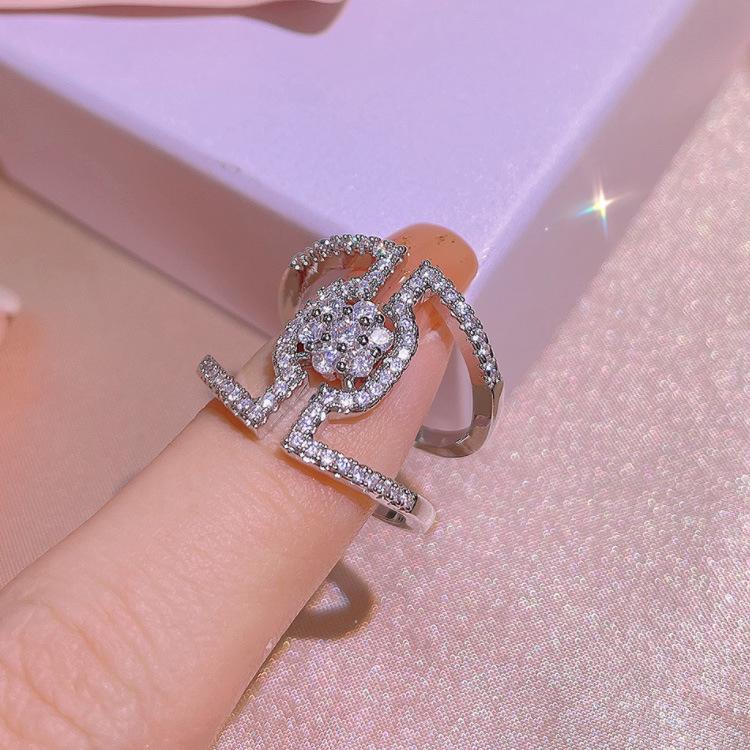 Independent Station Platinum Plated Ring Female Creative Geometric Micro-Set Zircon Engagement Ring
