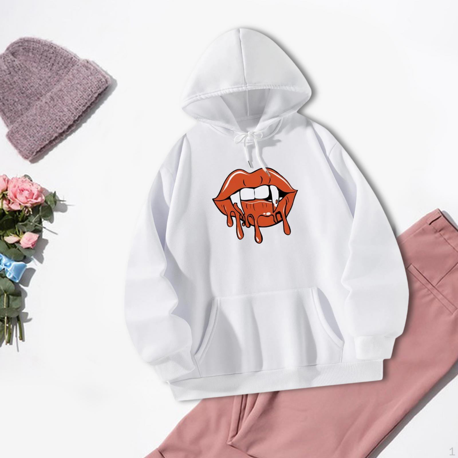 Женские толстовки с капюшоном с рисунком рта женская одежда Классические толстовки с капюшоном и карманами толстовки с капюшоном L 1980₽