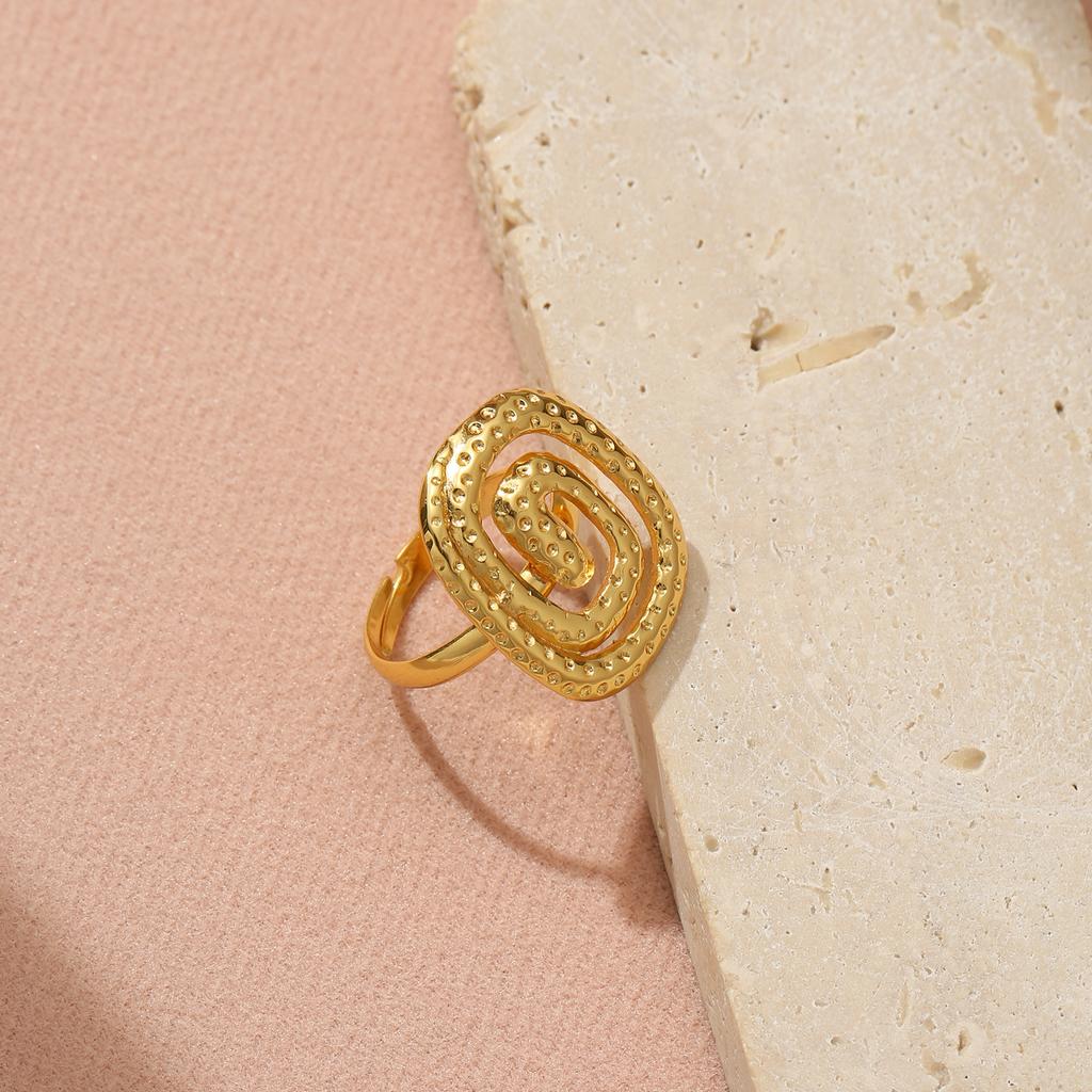 Golden Plated Abstract Swirl Hammered Open Ring for Women Vintage Trendy Jewelry Gift