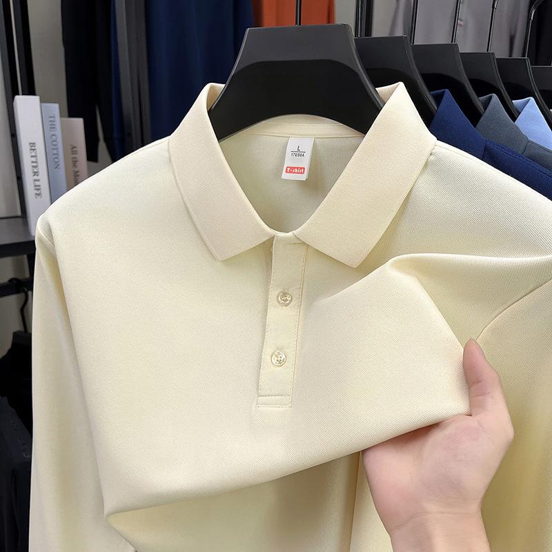 Spring And Autumn Long Sleeve Men'S Polo Shirt Breathable Solid Color Lapel Casual Loose Versatile T-Shirt Top